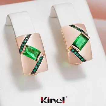 Женские серьги Kinel с темно-зеленым опалом и цирконием, винтажные черные ювелирные изделия цвета розового золота с английским цирконием
