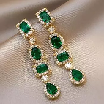 Женские серьги-кисточки со стразами и геометрическим принтом, висячие вечерние свадебные украшения, аксессуары