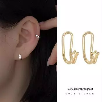 Женские серьги-клипсы Banyan Tree S925 Silver Star — непрокалываемые, универсальные серьги в форме пятиконечной звезды в холодном стиле ES1830 золотой