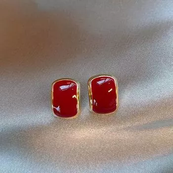 Женские серьги-клипсы в стиле ретро с геометрическим узором красного цвета 2024 года — изысканный стиль осень/зима Clip/Non-Pierced