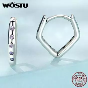 Женские серьги-клипсы WOSTU из стерлингового серебра 925 пробы с простыми геометрическими линиями и розовым цирконием, подарок на день рождения 925 silver