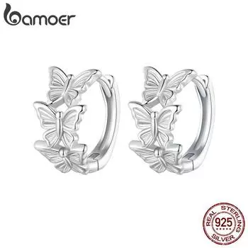 Женские серьги-кольца BAMOER из стерлингового серебра 925 пробы с пряжками-бабочками и платиновым покрытием, элегантные ювелирные изделия для вечеринок 925 silver
