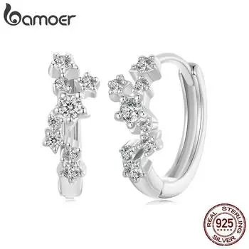 Женские серьги-кольца BAMOER из стерлингового серебра 925 пробы с блестящими звездными пряжками, нерегулярные серьги-кольца с блестящим цирконием, подарок BSE1017