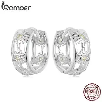 Женские серьги-кольца BAMOER из стерлингового серебра 925 пробы с покрытием из белого золота, серьги-кольца Inifinite Love, легкие серьги-кольца для хряща BSE1007