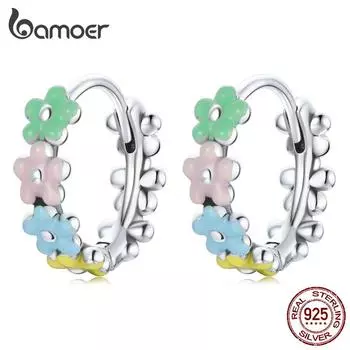 Женские серьги-кольца BAMOER из стерлингового серебра 925 пробы с эмалью и разноцветными цветами, элегантные ювелирные украшения 925 silver