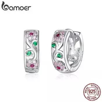 Женские серьги-кольца Bamoer из стерлингового серебра 925 пробы с весенними цветами, свадебные украшения для помолвки 925 silver