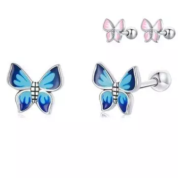 Женские серьги-кольца BAMOER из стерлингового серебра 925 пробы, яркие и красивые синие бабочки, изящные ювелирные изделия розовый