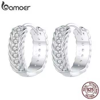 Женские серьги-кольца BAMOER из стерлингового серебра 925 пробы с витыми пряжками и пряжками, изящные ювелирные изделия