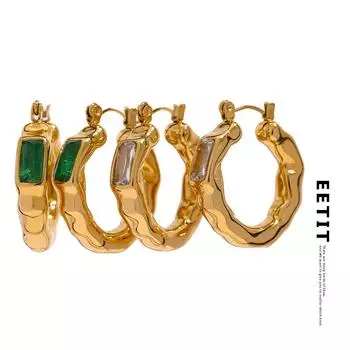 Женские серьги-кольца Eetit с кубическим цирконием и геометрической формой из нержавеющей стали