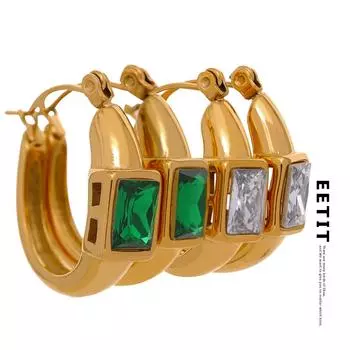 Женские серьги-кольца Eetit с кубическим цирконием и геометрической формой из нержавеющей стали