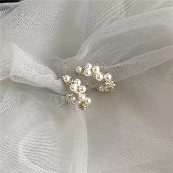 Женские серьги-кольца INS Wind Retro Temperament с геометрическим C-образным жемчугом золотой