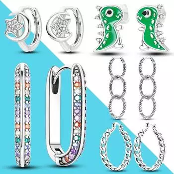 Женские серьги-кольца из серебра 925 пробы с фианитом U-образной формы, серьги-кольца с звеньями-цепочками для девочек, женские роскошные модные ювелирные изделия, подарок белый