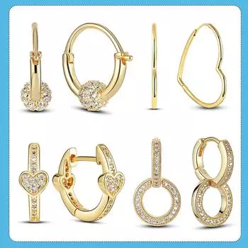 Женские серьги-кольца из серебра 925 пробы и золота, сердце круглой формы с цирконием, серебряные серьги-кольца для женщин, модные украшения