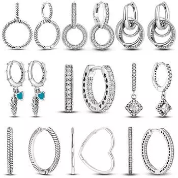 Женские серьги-кольца из серебра 925 пробы, квадратные сверкающие модные серьги в форме сердца, подарок на свадьбу, помолвку, годовщину