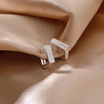 Женские серьги-кольца из стерлингового серебра 925 пробы, двухрядные серьги с кристаллами Sqaure, свадебные украшения, аксессуары Eh313