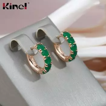 Женские серьги-кольца Kinel с опалом и зеленым цирконом, роскошные повседневные украшения цвета розового золота розового золота