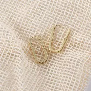 Женские серьги-кольца медно-золотистого цвета прямоугольные, с пряжкой для ушей, модные ювелирные изделия золотой