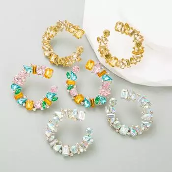 Женские серьги-кольца, подчеркивающие темперамент, позолоченные, с цветными кристаллами, серии C, простые серьги премиум-класса OneSize белый