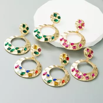 Женские серьги-кольца, полые, высококачественные персонализированные серьги из сплава с кристаллами OneSize зелёный