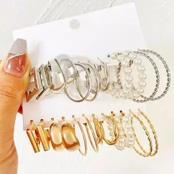 Женские серьги-кольца, простые геометрические C-образные витые серьги из искусственного жемчуга, аксессуары для сережек серебряный