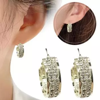 Женские серьги-кольца с бриллиантами, блестящие круглые синтетические серьги с бриллиантами, подарок One Size золотой