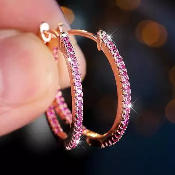 Женские серьги-кольца с геометрическим розово-красным цирконием, роскошные круглые серьги цвета розового золота, ювелирные изделия для свадебной вечеринки, подарок золотой/зелёный