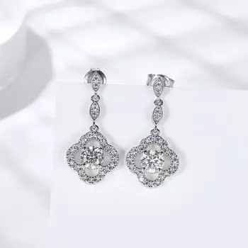 Женские серьги-кольца с муассанитом, четырехлистный клевер, лабораторные серьги из стерлингового серебра с бриллиантами, Halo, свадебные серьги, ювелирные украшения 0.3ct