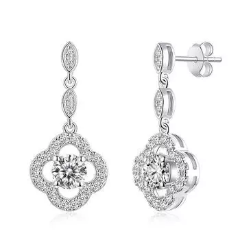 Женские серьги-кольца с муассанитом, четырехлистный клевер, лабораторные серьги с бриллиантами, стерлинговое серебро, Halo, свадебные серьги, ювелирные украшения 0.3ct moissanite