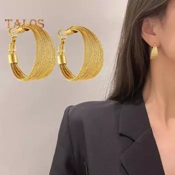 Женские серьги-кольца с открытыми кольцами, регулируемые, многослойные, однотонные, широкие, гальванизированные, полированные, сплавовые, женские, для выпускного вечера, повседневные, ювелирные изделия для ушей серебряный