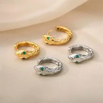 Женские серьги-кольца со стразами и инкрустацией змеи с пирсингом из кристаллов циркона