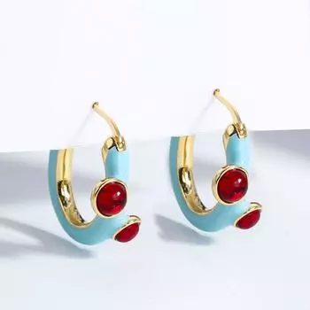 Женские серьги-кольца со стразами, эмалированные серьги-кольца, маленькие серьги-гвоздики, синяя круглая пряжка для ушей синий