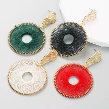 Женские серьги-кольца в богемном стиле О-образной формы, креативные рисовые бусины, преувеличенные аксессуары, серьги OneSize чёрный