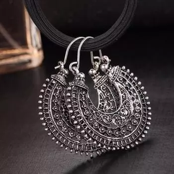 Женские серьги-кольца в стиле ретро в этническом стиле с резьбой U-образной корзины