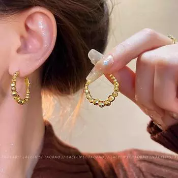 «Женские серьги-кольца в стиле ретро «Golden Bean» в гонконгском стиле — смелое и универсальное эффектное украшение» A2163 золотой