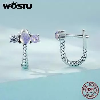 Женские серьги-кольца WOSTU из стерлингового серебра 925 пробы с розовыми драгоценными камнями U-образной формы в стиле ретро, серьги-кольца с витой текстурой, изысканные ювелирные изделия 925 silver