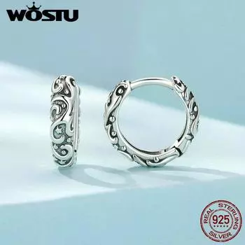 Женские серьги-кольца WOSTU из стерлингового серебра 925 пробы с винтажным узором, классические круглые серьги для свадебной вечеринки, подарок на годовщину 925 silver серебряный