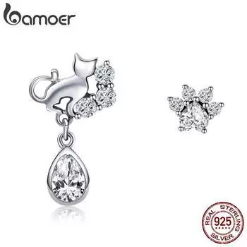 Женские серьги-кошки-хранители BAMOER из стерлингового серебра 925 пробы с ослепительным фианитом