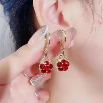 Женские серьги красные стразы, шариковые украшения, корейский стиль, пряжка для ушей, болтаться
