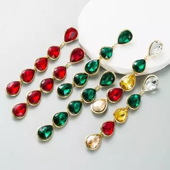 Женские серьги, креативные серьги из сплава с инкрустацией, цветные кристаллы, геометрическая форма капли воды, длинные темпераментные серьги OneSize красный