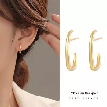 «Женские серьги-крючки Banyan Tree S925 Silver Modern Metal — трендовая осенне-зимняя мода» ES2594 золотой