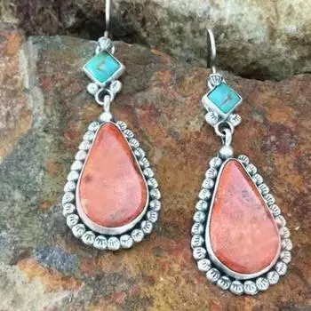 Женские серьги-крючки из искусственной бирюзы с каплями воды, винтажные ювелирные изделия для вечеринок