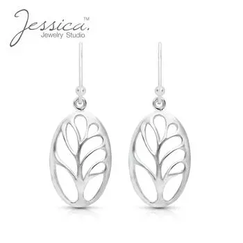 Женские серьги-крючки с овальными листьями из чистого серебра 925 пробы