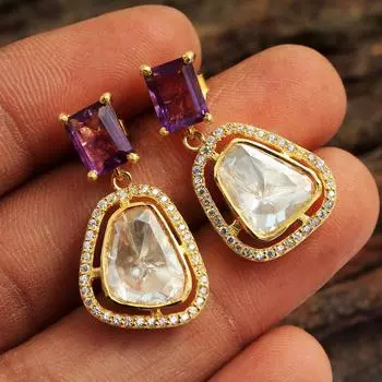 Женские серьги Kundan Polki из стерлингового серебра с золотой отделкой