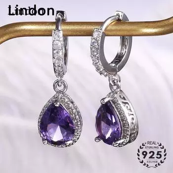 Женские серьги Lindon с цирконием в форме капли воды, женские подарки фиолетовый