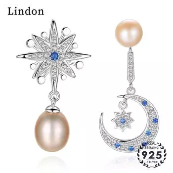 Женские серьги Lindon с искусственным жемчугом, луной и звездой, подарок для свадебной вечеринки белый