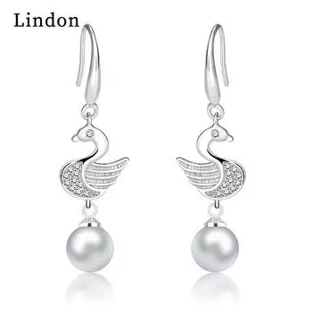 Женские серьги Lindon с синтетическим жемчугом из медного сплава с цирконием-подарок на свадьбу, серьги-подвески серебряный