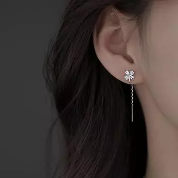 Женские серьги Lucky Clover Ear Line с длинными кисточками, модные ювелирные изделия платинового цвета, новинка 2022 года