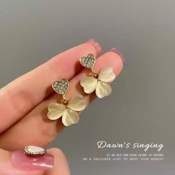Женские серьги, модные ювелирные изделия, подарки, летние серьги в виде клевера, темпераментные женские серьги-подвески с опалом