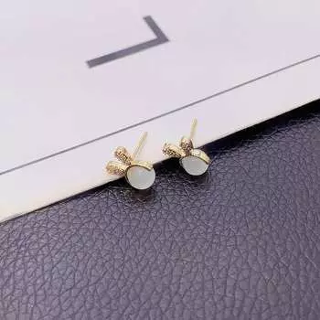 Женские серьги Opal Bunny, чистое серебро, игла с микро-инкрустацией