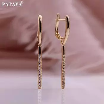 Женские серьги PATAYA с микровоском, длинные цилиндрические висячие серьги цвета розового золота с искусственным цирконом